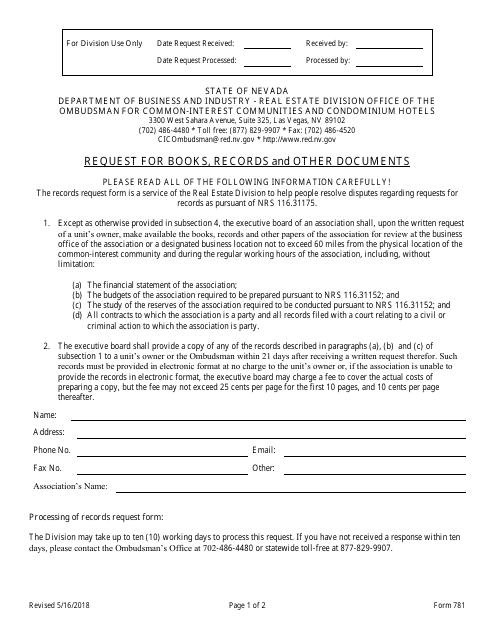 Form 781  Printable Pdf