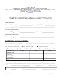 Document preview: Form 653 Limited Purpose Association Created as a Rural Agricultural Residential Common-Interest Community Annual Registration - Nevada