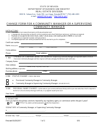 Document preview: Form 616 Change Form for a Community Manager or a Supervising Community Manager - Nevada