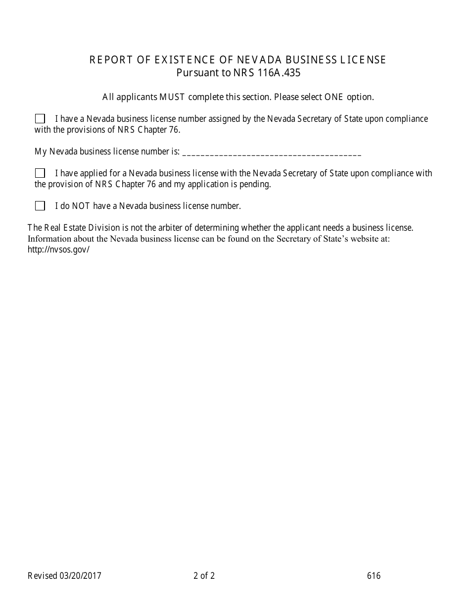 Form 616 Change Form for a Community Manager or a Supervising Community Manager - Nevada, Page 2