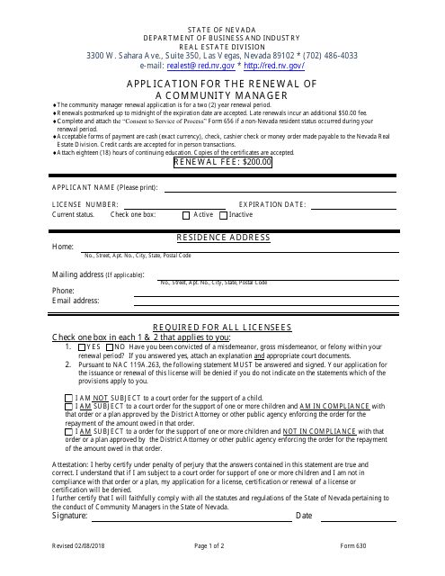 Form 630  Printable Pdf