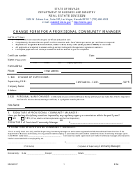 Document preview: Form 616A Change Form for a Provisional Community Manager - Nevada