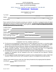 Document preview: Form 514 Statement of Fact Against Real Estate Licensees, Appraisers, Inspectors, Energy Auditors, Asset Managers, Timeshare Agents, Timeshare Representatives, and Property Managers - Nevada