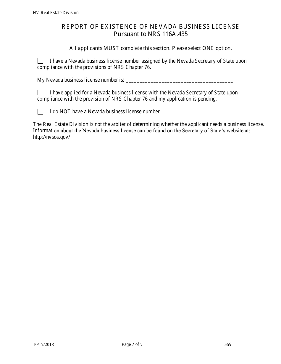 Form 559 Community Manager Application - Nevada, Page 7