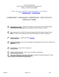Form 659 Community Manager Temporary Certificate - Nevada