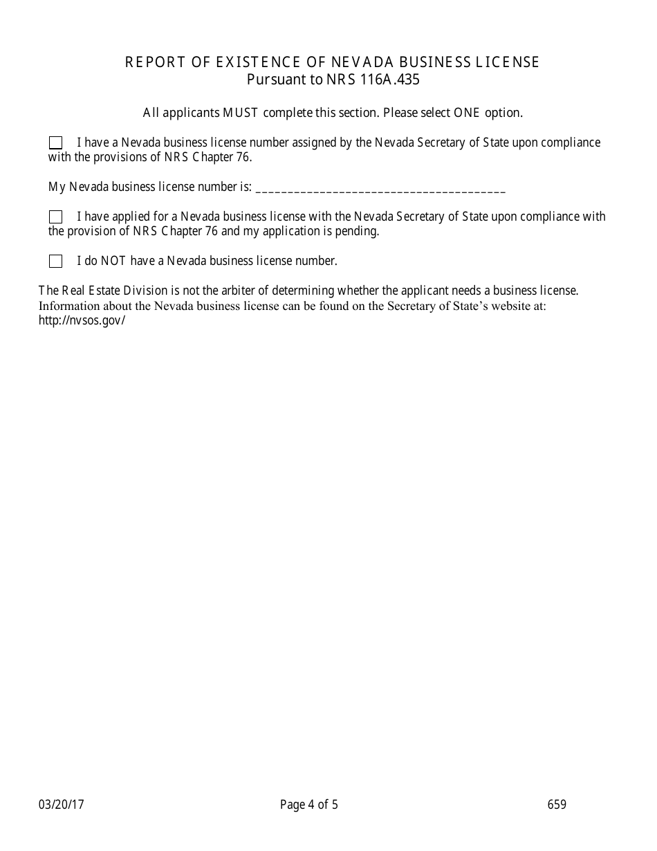 Form 659 Community Manager Temporary Certificate - Nevada, Page 4