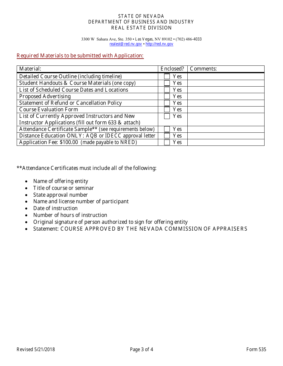 Form 535 - Fill Out, Sign Online and Download Fillable PDF, Nevada ...