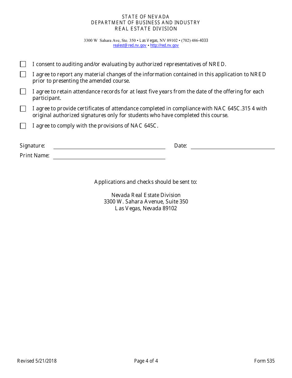 Form 535 - Fill Out, Sign Online and Download Fillable PDF, Nevada ...