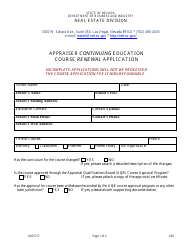 Form 626 Appraiser Continuing Education Course Renewal Application - Nevada