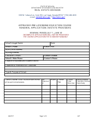 Document preview: Form 627 Appraisal Pre-licensing Education Course Renewal Application: in-State Providers - Nevada