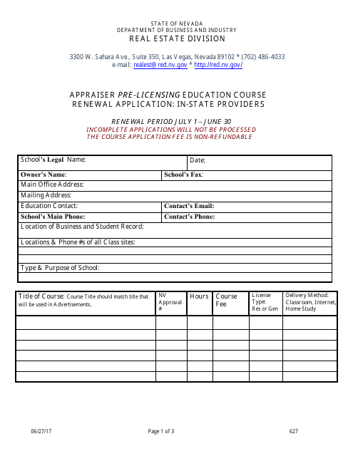 Form 627  Printable Pdf