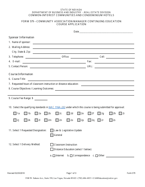 Form 579  Printable Pdf
