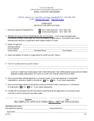 Document preview: Form 633 Appraiser Instructor Application - Nevada