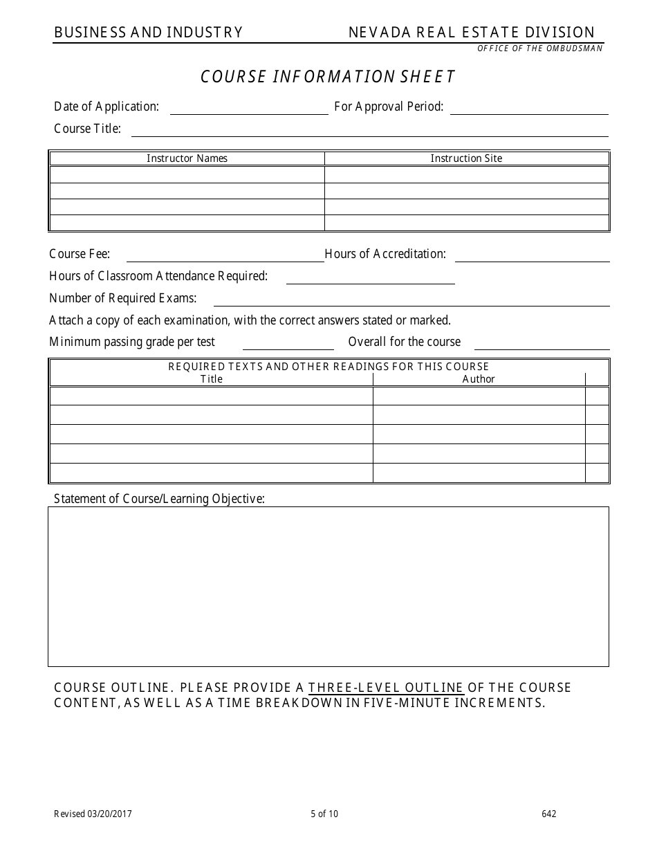 Form 642 Cam Pre-certification Education for Classroom Offerings Application - Nevada, Page 5