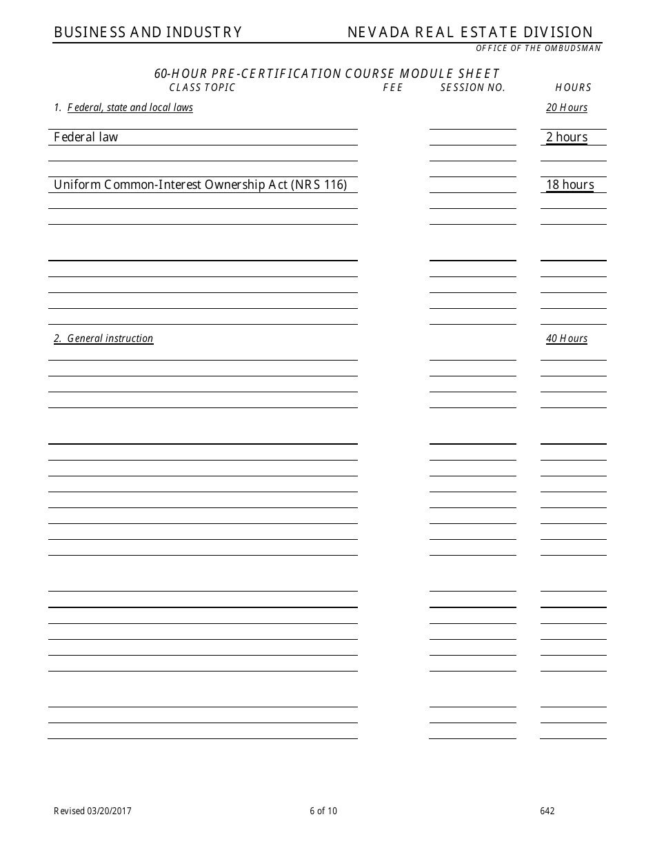 Form 642 Cam Pre-certification Education for Classroom Offerings Application - Nevada, Page 6