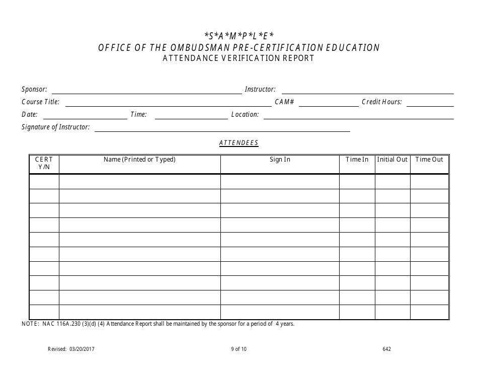 Form 642 Cam Pre-certification Education for Classroom Offerings Application - Nevada, Page 9