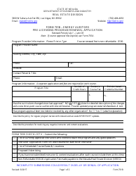 Document preview: Form 701B Energy Auditors Pre-licensing Program Renewal Application - Nevada