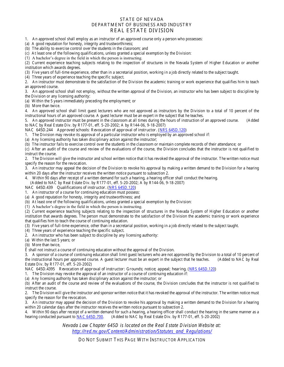 Form 591 Instructor Application for Inspectors of Structures  Energy Auditors - Nevada, Page 2