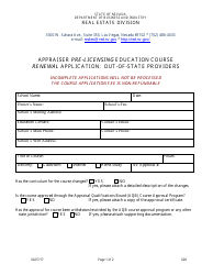 Document preview: Form 628 Appraiser Pre-licensing Education Course Renewal Application: Out-of-State Providers - Nevada