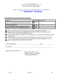 Form 628 Appraiser Pre-licensing Education Course Renewal Application: Out-of-State Providers - Nevada, Page 2