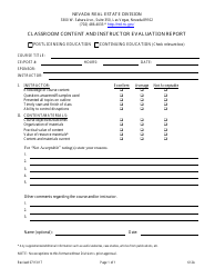 Document preview: Form 612A Classroom Content and Instructor Evaluation Report - Nevada