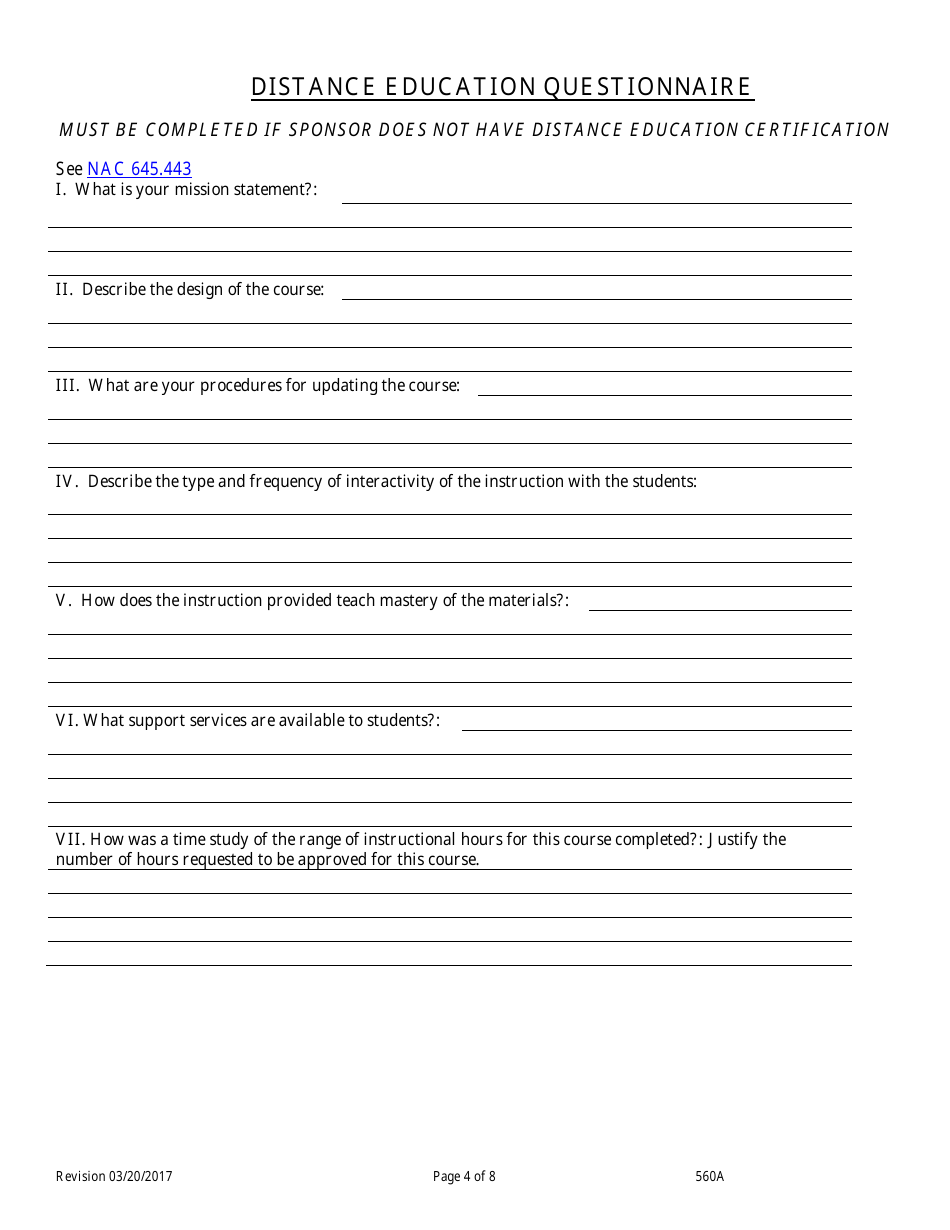 Form 560A Real Estate Broker Management Pre-licensing Education Course Application - Nevada, Page 4