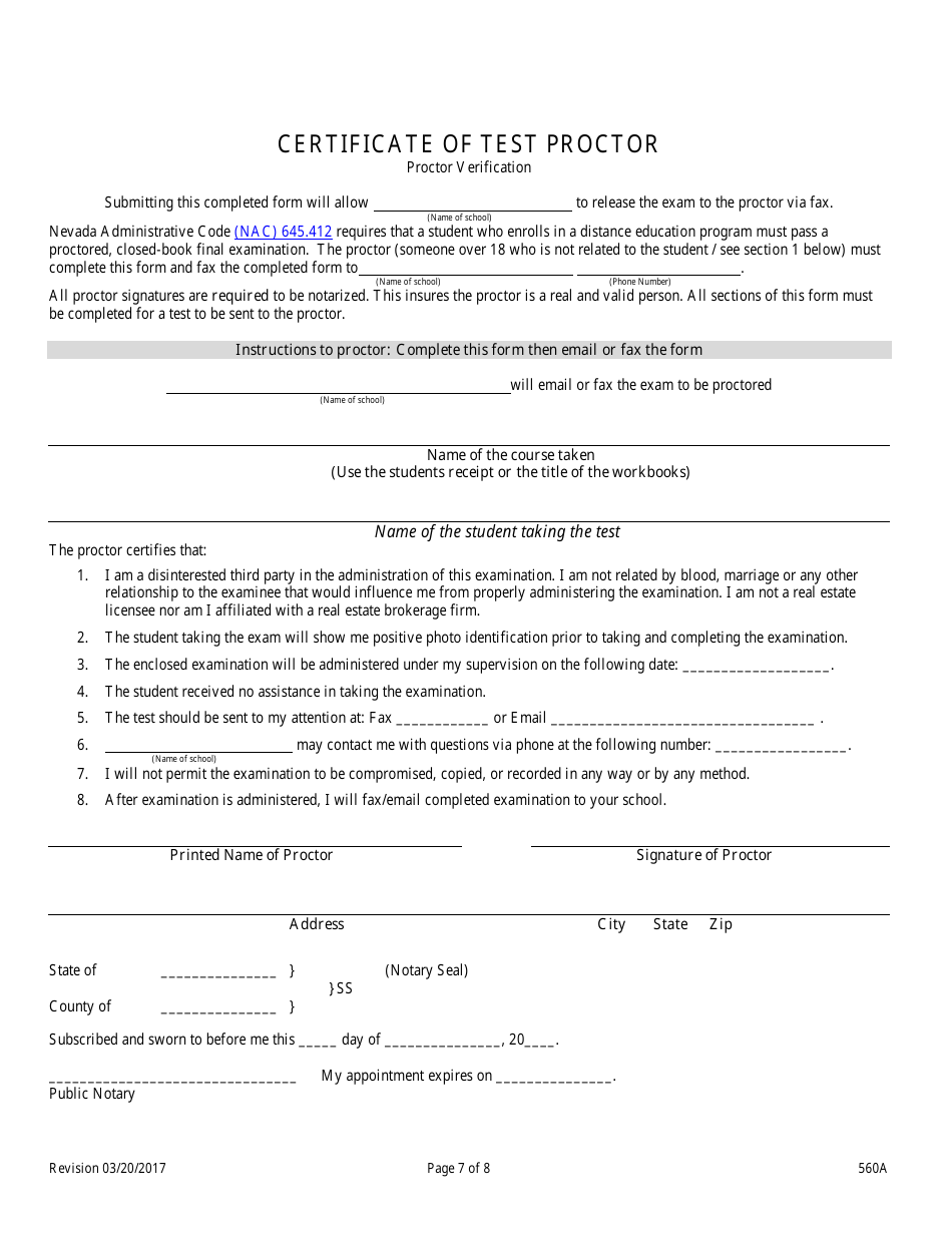 Form 560A Real Estate Broker Management Pre-licensing Education Course Application - Nevada, Page 7
