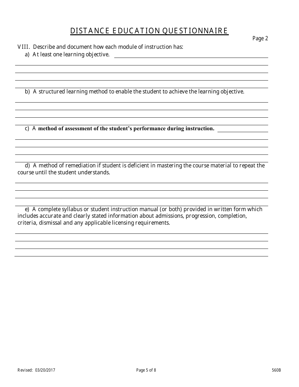 Form 560B Real Estate Business Broker Permit Pre-licensing Application for Classroom Offerings and Distance Education - Nevada, Page 5