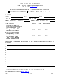Document preview: Form 612C Classroom Content and Instructor Evaluation Summary - Nevada
