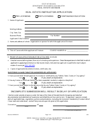 Form 635 Real Estate Instructor Application - Nevada