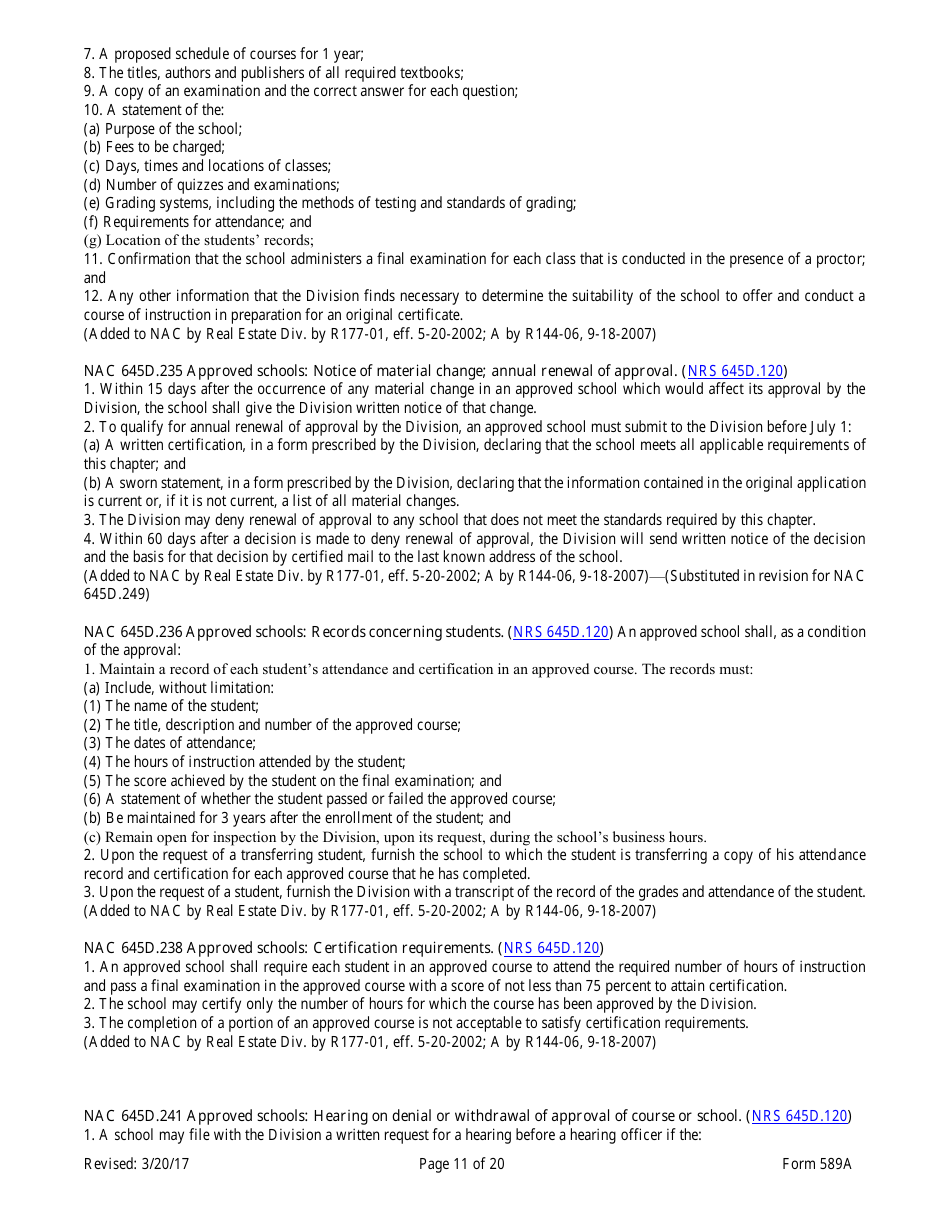 Form 589A Inspectors of Structures Pre-certification Education New Course Application - Nevada, Page 11