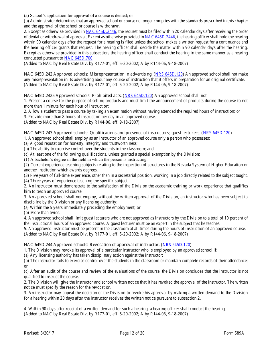 Form 589A Inspectors of Structures Pre-certification Education New Course Application - Nevada, Page 12