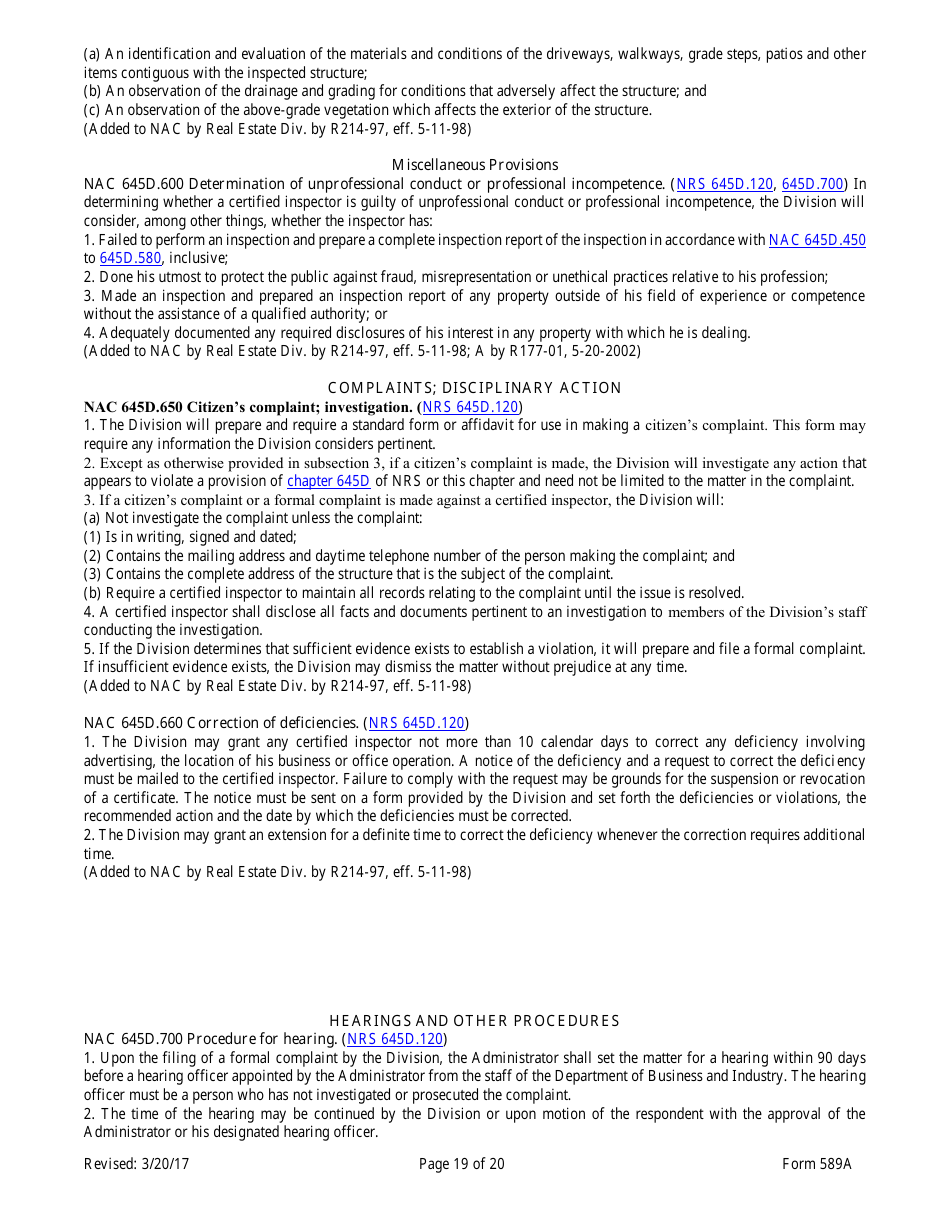 Form 589A Inspectors of Structures Pre-certification Education New Course Application - Nevada, Page 19