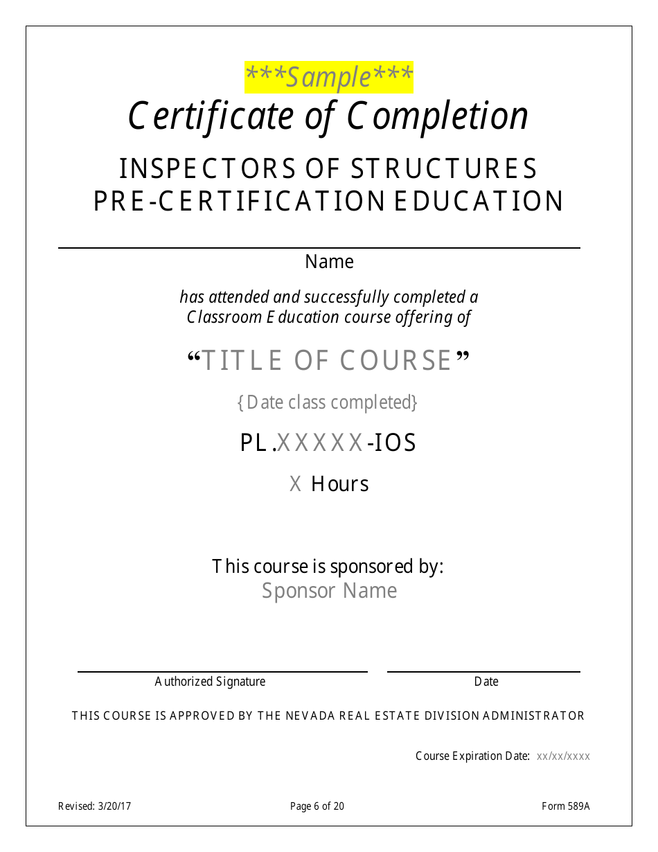 Form 589A Inspectors of Structures Pre-certification Education New Course Application - Nevada, Page 6