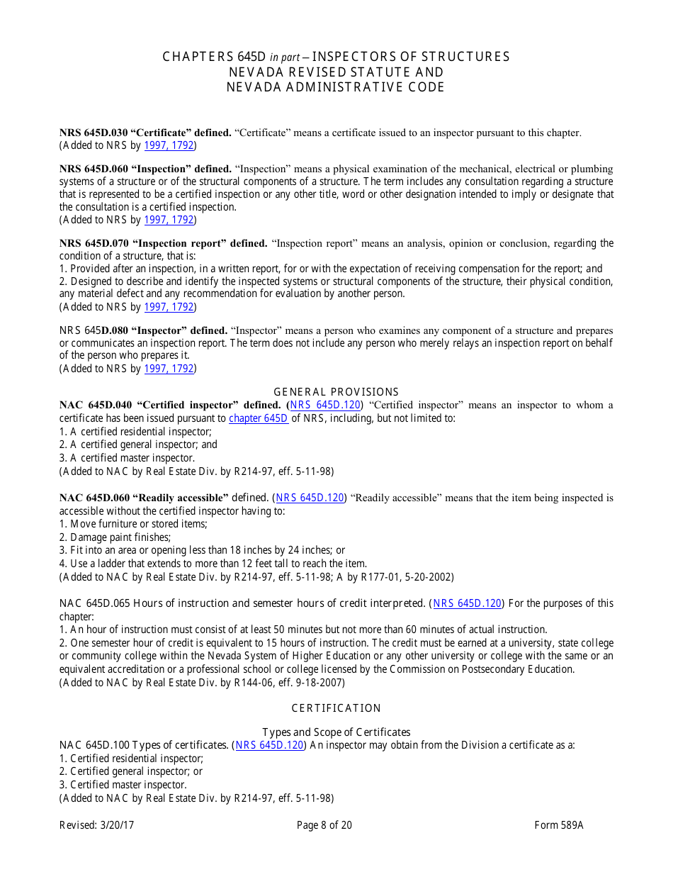 Form 589A Inspectors of Structures Pre-certification Education New Course Application - Nevada, Page 8