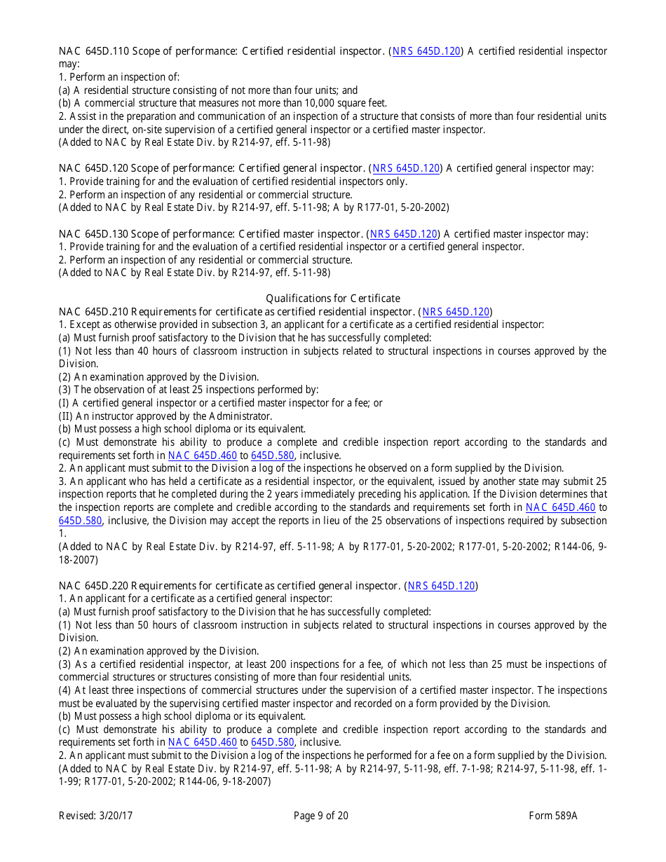 Form 589A Inspectors of Structures Pre-certification Education New Course Application - Nevada, Page 9