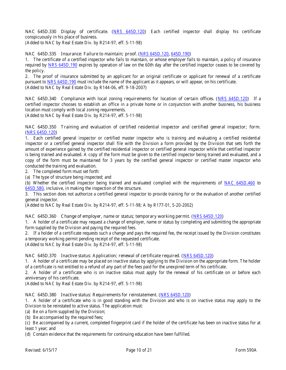 Form 590A Inspectors of Structures Continuing Education New Course Application - Nevada, Page 10