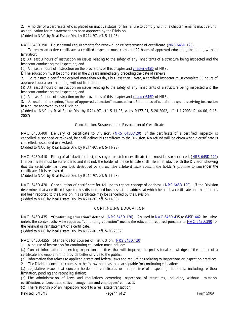 Form 590A Inspectors of Structures Continuing Education New Course Application - Nevada, Page 11