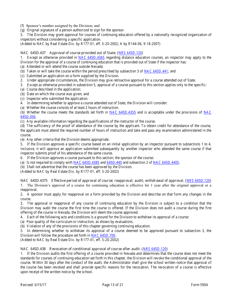 Form 590A Inspectors of Structures Continuing Education New Course Application - Nevada, Page 13