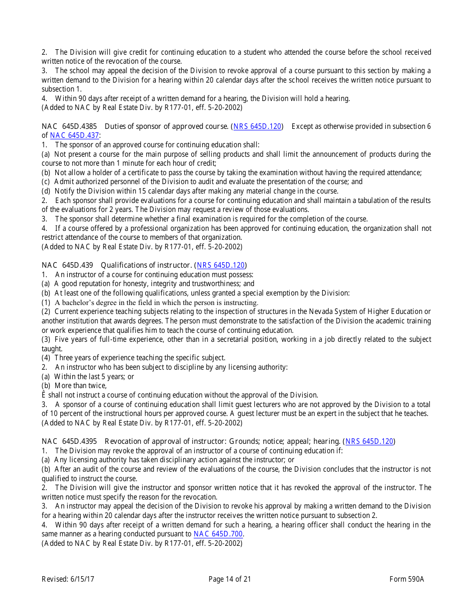 Form 590A Inspectors of Structures Continuing Education New Course Application - Nevada, Page 14