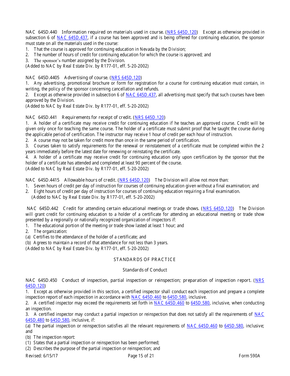 Form 590A Inspectors of Structures Continuing Education New Course Application - Nevada, Page 15