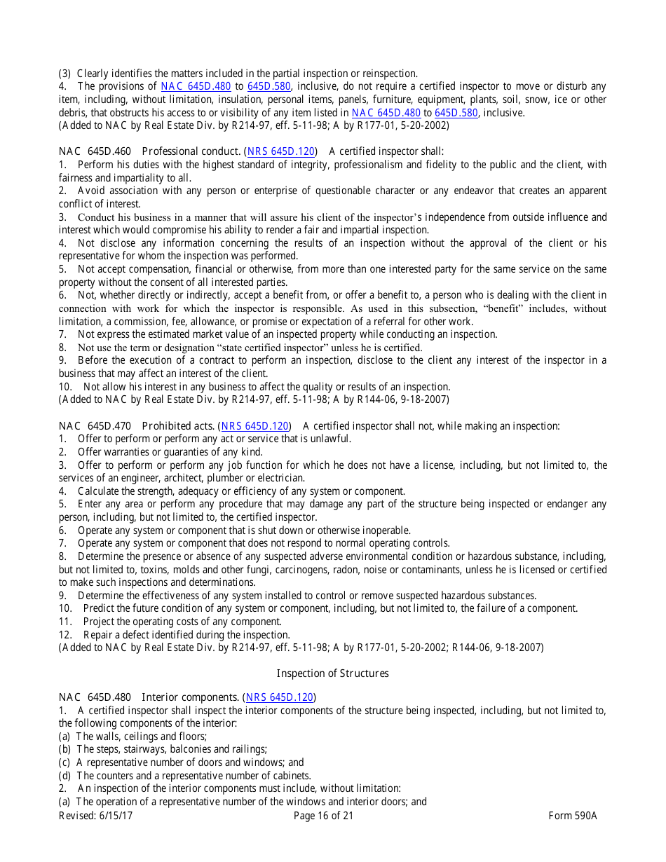 Form 590A Inspectors of Structures Continuing Education New Course Application - Nevada, Page 16