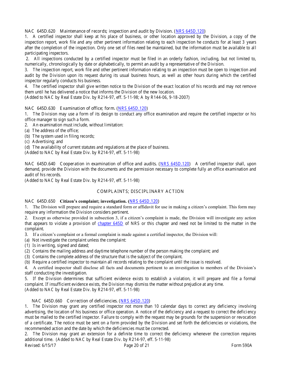 Form 590A Inspectors of Structures Continuing Education New Course Application - Nevada, Page 20