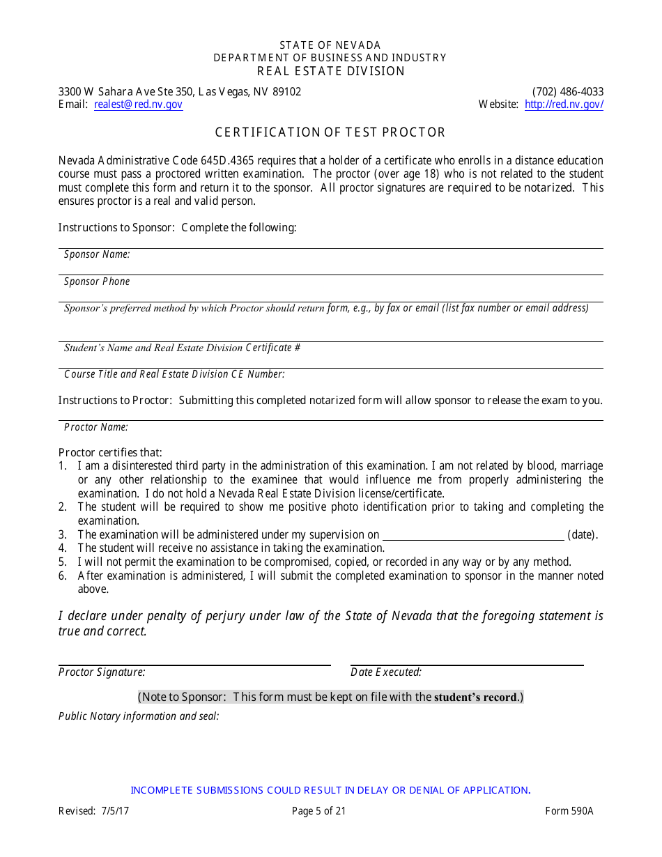 Form 590A Inspectors of Structures Continuing Education New Course Application - Nevada, Page 5
