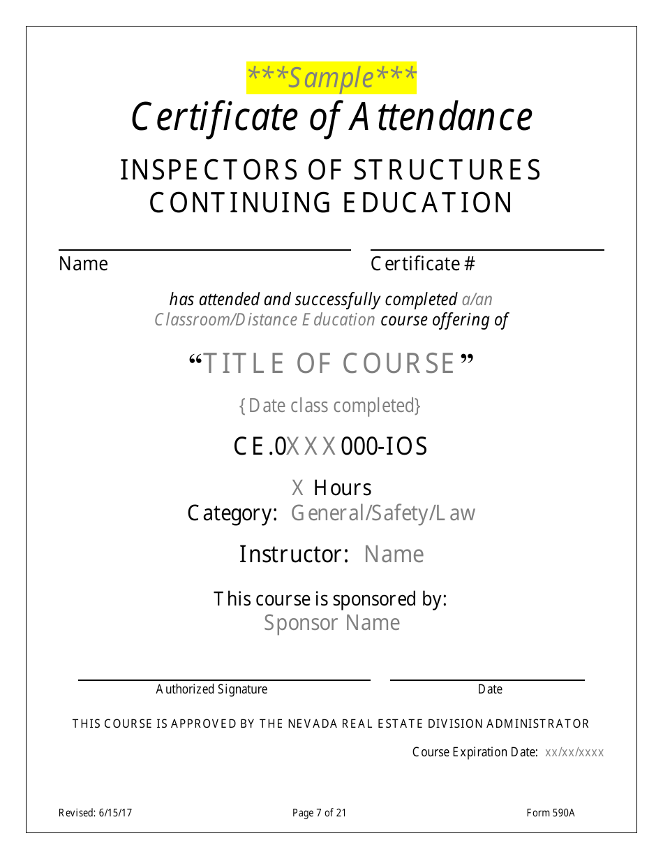 Form 590A Inspectors of Structures Continuing Education New Course Application - Nevada, Page 7