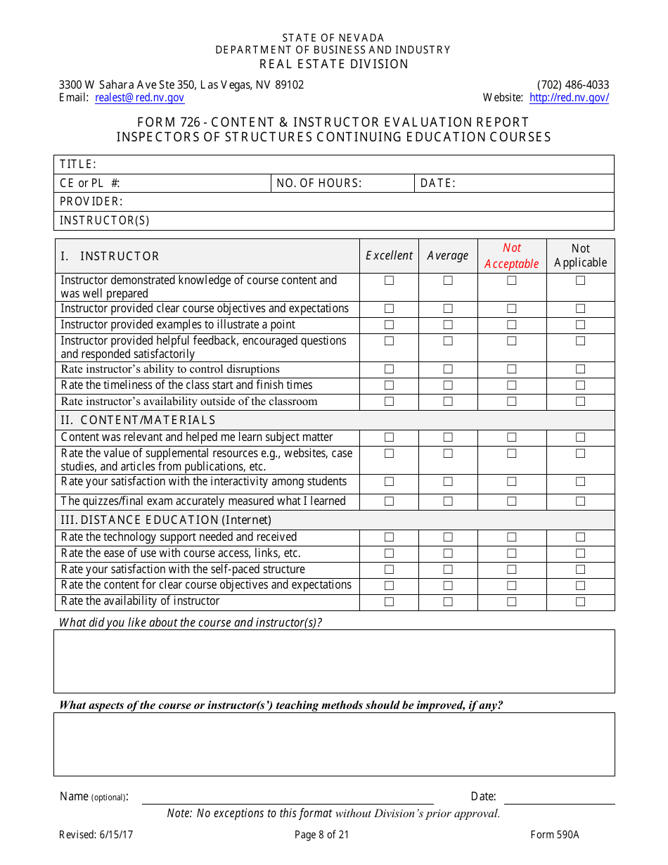 Form 590A Inspectors of Structures Continuing Education New Course Application - Nevada, Page 8