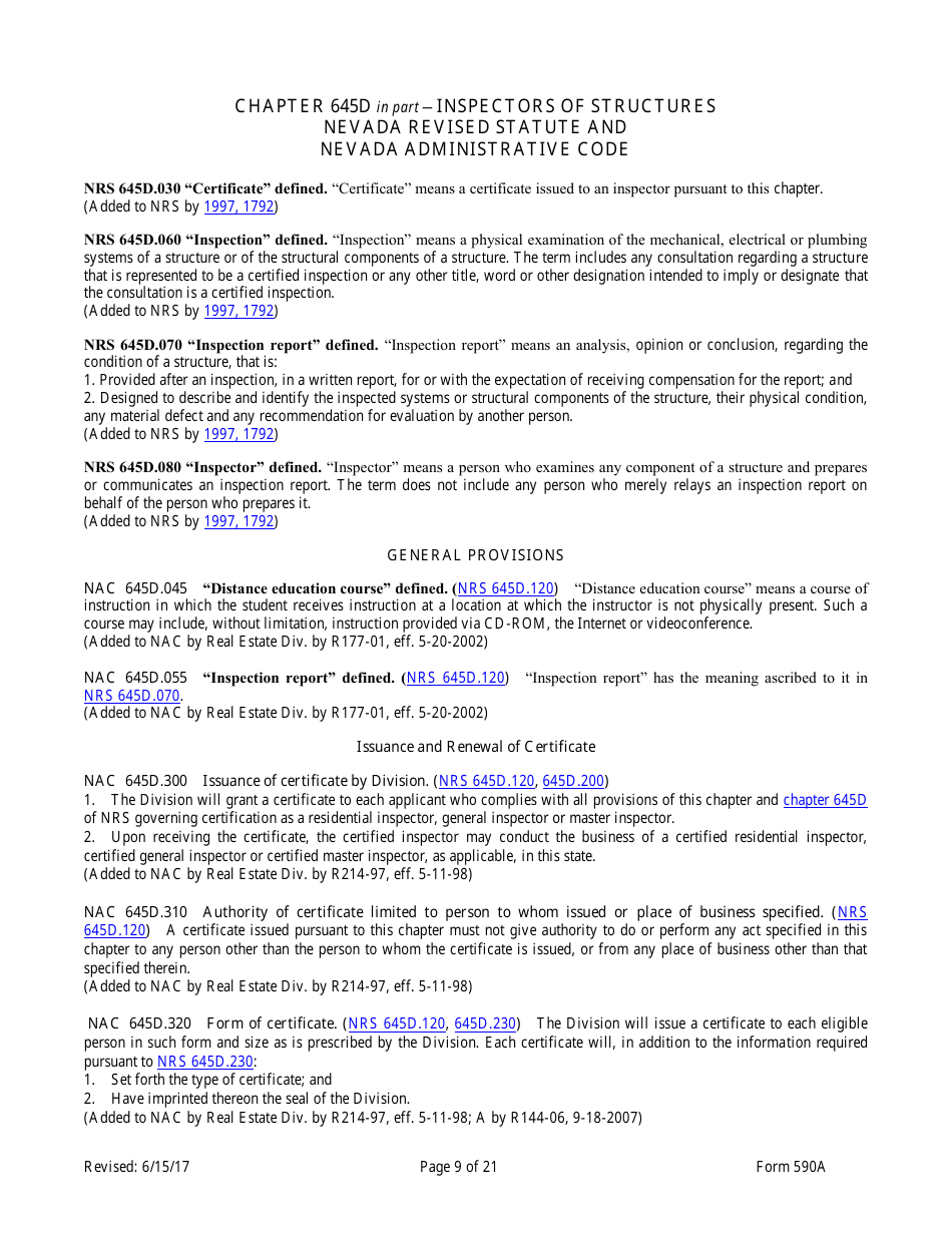 Form 590A Inspectors of Structures Continuing Education New Course Application - Nevada, Page 9