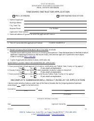 Document preview: Form 749 Timeshare Instructor Application - Nevada