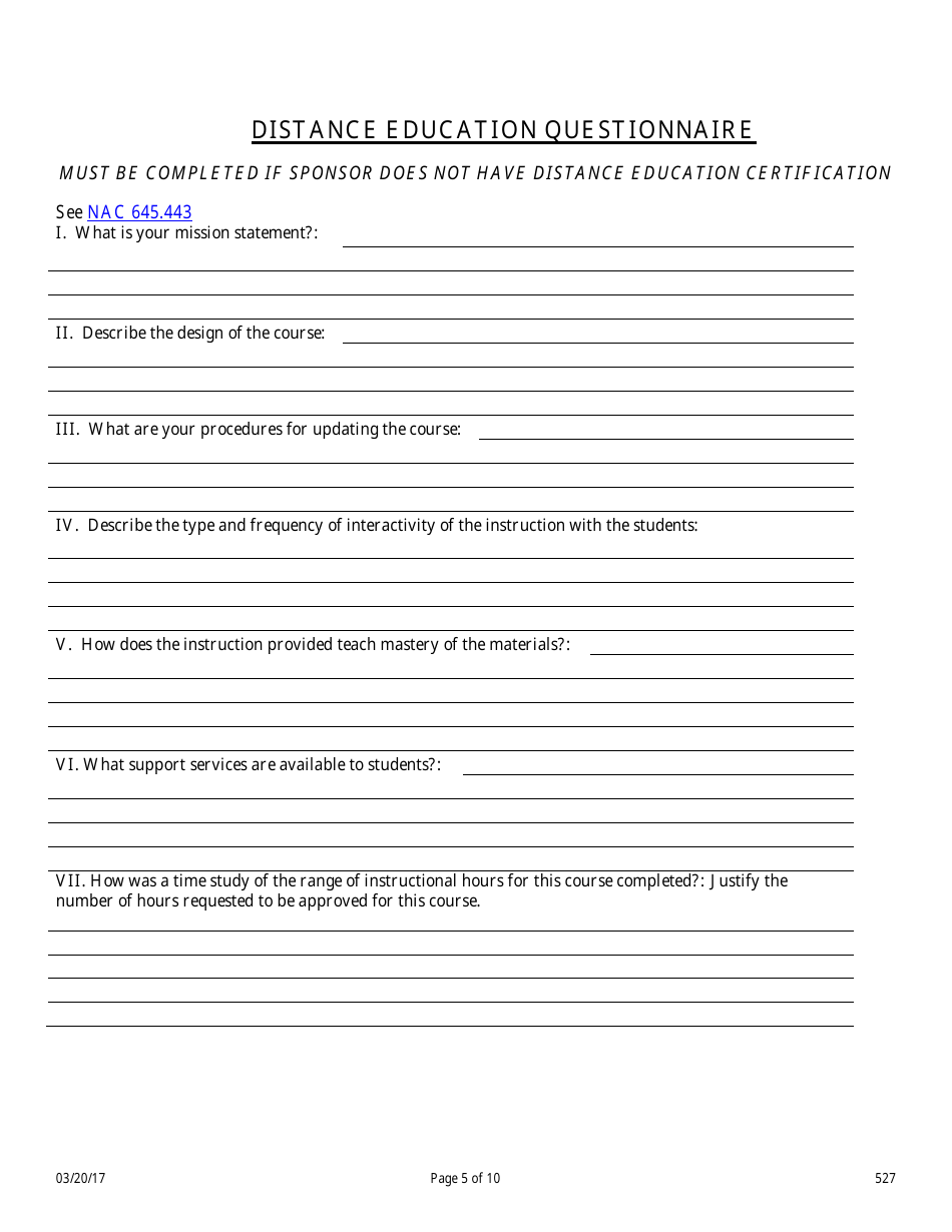 Form 527 Timeshare Pre-licensing Education Course Application - Nevada, Page 5