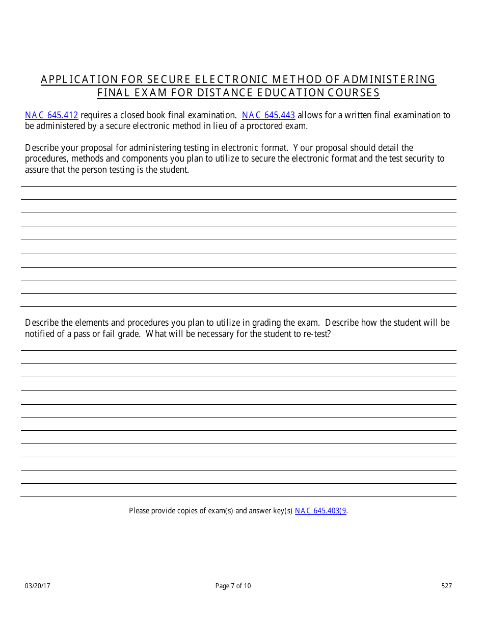 Form 527 Timeshare Pre-licensing Education Course Application - Nevada, Page 7